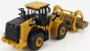 Dm-models Caterpillar Cat950m Ruspa Gommata - škrabací traktor kolesový nakladač s vidlicami na kmene 1:64 žltá čierna