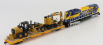 Dm-models Caterpillar Ho - Progress Rail Train Set - Sd70ace Locomotive With Trailer Train + Cat12m3 Ruspa Livellatrice Gommata - Scraper Tractor Motor Grader - Catm323f Escavatore Gommato Su Rotaie Ferroviarie - Tractor Hydraulic Excavator Scraper 1:87 Yellow Black