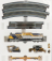 Dm-models Caterpillar Ho - Progress Rail Train Set - Sd70ace Locomotive With Trailer Train + Cat12m3 Ruspa Livellatrice Gommata - Scraper Tractor Motor Grader - Catm323f Escavatore Gommato Su Rotaie Ferroviarie - Tractor Hydraulic Excavator Scraper 1:87 Yellow Black