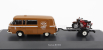 Schuco Barkas B1000 Van Werkstatt Service 1965 s prívesom + 2x motocykel 1:43 svetlohnedý