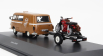 Schuco Barkas B1000 Van Werkstatt Service 1965 s prívesom + 2x motocykel 1:43 svetlohnedý