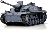 Obrázok TORRO tank 1/16 RC Sturmgeschütz III, vyhotovenie G, sivá kamufláž – BB Airsoft (kovové pásy)