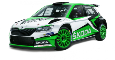 Číra karoséria Škoda Fabia R5 EVO 1:10 vrátane (zadné krídlo, spätné zrkadlá, kľučky, stropný otvor)