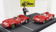 Art-model Ferrari Diorama Set 2x 315s Spider Sn0684 N 535 Winner Mille Miglia 1957 P.taruffi + N 532 2nd Mille Miglia 1957 W.von Trips 1:43 Red