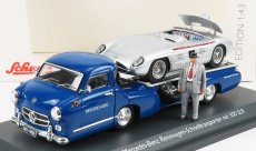 Schuco Mercedes Benz Racing Car Transporter Truck Rennwagen 1955 s 300 Slr Spider 1:43 Modrá strieborná