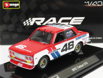 Bburago Datsun 510 Bre N 46 Racing 1972 1:43 bielo-modro-červená