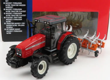 Britský traktor Massey ferguson 6290 s prívesom 2012 1:32 červený oranžový