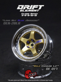 Disky DS Racing Drift Element 5 Spoke, zlatý stred, chrómový okraj, 2 ks