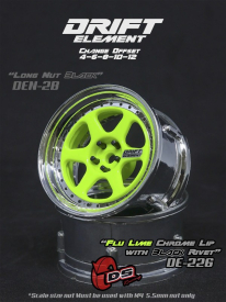 Disky kolies DS Racing Drift Element 6 Spoke, FLU Lime, chrómový ráfik a čierne nity, 2 ks