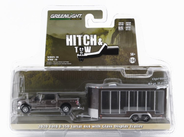 Greenlight Ford usa F-150 Pick-up Lariat 4x4 2020 so skleneným displejom Príves 1:64 sivý