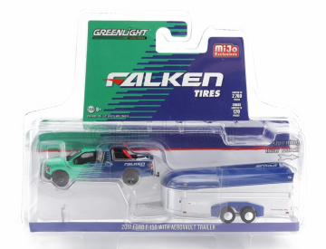 Greenlight Ford usa F-150 Pick-up s prívesom Aerovault Pneumatiky Falken 2017 1:64 Zelená Modrá