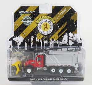 Greenlight Mack Granite Dump Truck Cassone Ribaltabile 4-assi 2019 - Spazzaneve - Snehový pluh 1:64 Red Silver