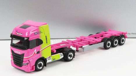 Herpa Iveco fiat S-way Truck Lng Hannibal Transports 2020 - Bez kontajnera Eucon 1:87 Ružovo žltá