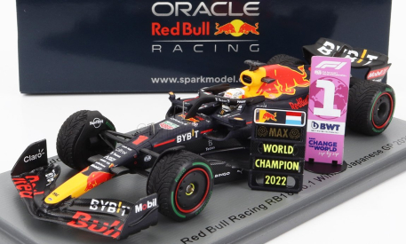 Iskrový model Red bull F1 Rb18 Team Oracle Red Bull Racing N 1 Winner Japan Gp With Pit Board World Champion 2022 Max Verstappen 1:43 Matná modrá žltá červená