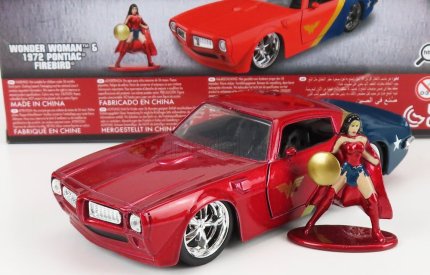 Jada Pontiac Firebird s figúrkou Wonder Woman 1972 1:32 Červená modrá