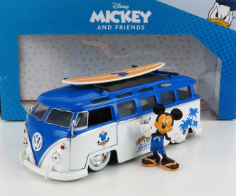 Jada Volkswagen T1 Samba Minibus 1962 - s figúrkou Topolino Mickey Mouse - Walt Disney 1:24 bielo-modrá