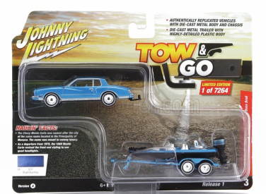 Johnny lightning Chevrolet Montecarlo 1980 s prívesom a motorovým člnom 1:64 Modrá čierna