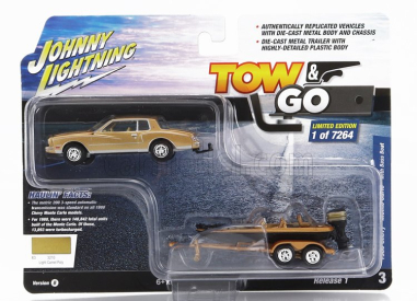 Johnny lightning Chevrolet Montecarlo 1980 s prívesom a motorovým člnom 1:64 Zlatá čierna