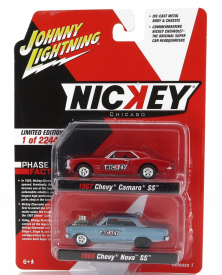 Johnny lightning Chevrolet Set 2x Camaro 1967 + Nova 1964 1:64 Svetlo modrá červená