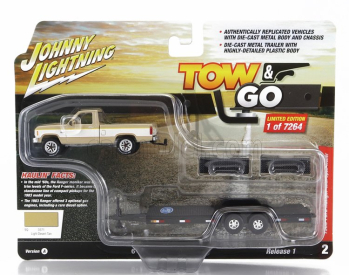 Johnny lightning Ford usa Ranger Pick-up 1983 s prívesom Car Transporter 1:64 béžová biela čierna