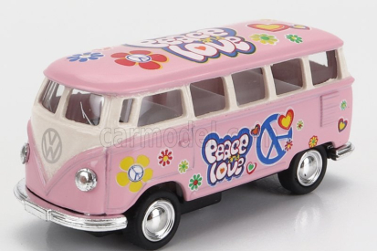 Kinsmart Volkswagen T1 Samba Minibus Flower 1962 - bez krabice 1:64 Ružová