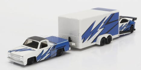 Maisto Chevrolet 1500 Pick-up With Trailer Car Transporter + Subaru Brx 2019 1:64 modro-biela