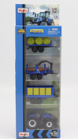 Maisto New holland Set T7-315 Tractor With 3x Trailer 2018 1:64 modro-žltá