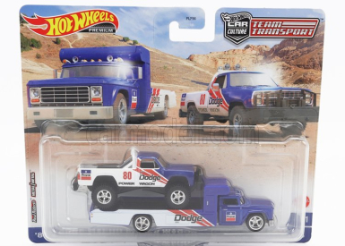 Mattel hot wheels Dodge Retro Rig Truck Car Transporter With Macho Power Pick-up N 80 Racing 1980 1:64 modrá biela