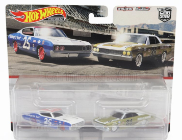 Mattel hot wheels Ford usa Set 2x Torino Talladega N 25 Racing + Chevrolet Chevelle N 86 Racing 1966 1:64 Biela Modrá Zlatá