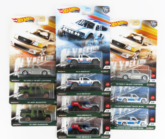 Mattel Hot Wheels Jeep Set Assortment 10 Pieces - 2x Gladiator 2020 - 2x Ford Bronco R - 2x Ford F-150 Svt Lightning 1999 - 2x Datsun Sunny 1975 1:64 Various