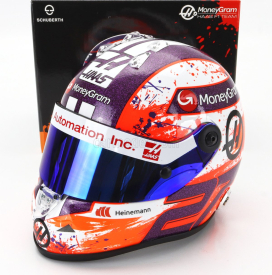 Mini prilba Schuberth prilba Casco Prilba F1 Nico Hulkenberg Team Moneygram Haas N 27 Sezóna 2023 1:2 Biela oranžová fialová