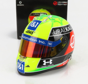 Mini prilba Schuberth prilba F1 Casco Prilba Vf-21 Team Uralkali N 47 Sezóna 2021 Mick Schumacher 1:2 Zelená červená čierna žltá