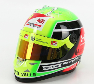 Mini prilba Schuberth prilba F2 Casco Prilba Dallara Team Prema Racing N 20 Sezóna Mick Schumacher 2020 Majster sveta F2 1:2 Žltá zelená červená čierna