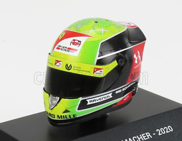 Mini prilba Schuberth prilba F2 Prívesok na kľúče Prilba Dallara Team Prema Racing N 20 Sezóna Mick Schumacher 2020 Majster sveta F2 1:4 Žltá zelená červená čierna