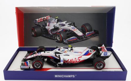 Minichamps Haas F1 Vf-21 Ferrari 065/6 Team Uralkali N 47 Belgium Gp 2021 Mick Schumacher s retro prilbou Michaela Schumachera 1:18 biela modrá červená