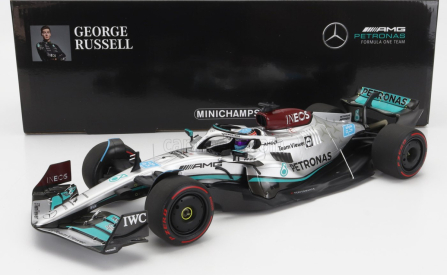 Minichamps Mercedes gp F1 W13e Team Mercedes-amg Petronas F1 N 63 (prvé víťazstvo v F1) Víťaz Brazilian Gp 2022 George Russel 1:18 Strieborno-zelená