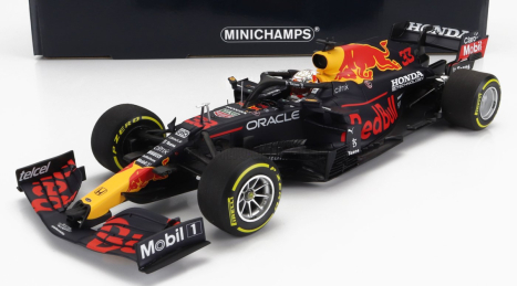 Minichamps Red bull F1 Rb16b Honda Ra620h Team Aston Martin N 33 Víťaz majstrovstiev sveta Mexico Gp 2021 Max Verstappen 1:18 Matná modrá žltá červená