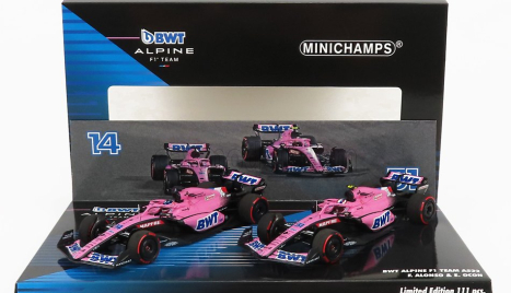 Minichamps Renault F1 Set 2x A522 Team Alpine Bwt N 14 Bahrain GP 2022 Fernando Alonso + N 31 Bahrain GP 2022 Esteban Ocon 1:43 Pink