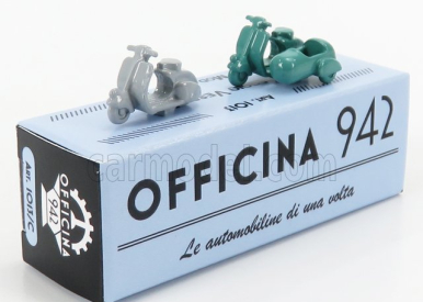 Officina-942 Piaggio Set 2x Vespa 98 + Vespa 98 Sidecar 1946 1:76 Svetlo šedá zelená