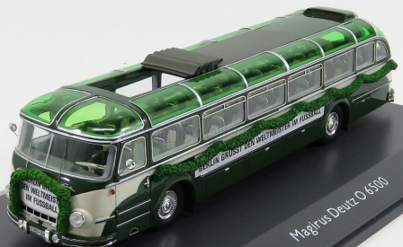 Schuco Magirus Deutz O6500 Bus Winner Team World Cup Wm Open Roof 1954 1:43 Zelená