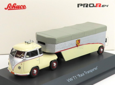 Schuco Volkswagen T1b Continental Motors Porsche Car Transporter 1962 1:64 krémovo šedá strieborná