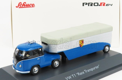 Schuco Volkswagen T1b Continental Motors Porsche Car Transporter 1962 1:64 Modrá čierna