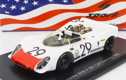 Spark-model Porsche 908/2 N 29 5. 12h Sebring 1969 G.mitter - U.schutz 1:43 Biela červená