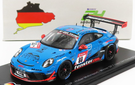 Spark-model Porsche 911 991-2 Gt3 Cup Team Huber Motorsport N 80 Víťaz triedy Sp7 24h Nurburgring 2021 H.wehrmann - U.berg - M.van Ramshorst - A.mies 1:43 Blue Black