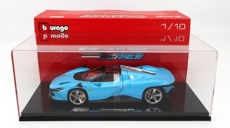 Bburago Ferrari Daytona Sp3 Closed Roof 2022 – Con Vetrina – With Showcase – Exclusive Carmodel 1:18 modrá