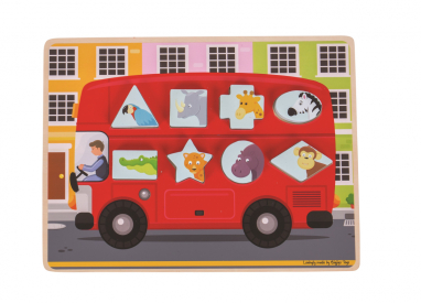 Bigjigs Toys Vkladací puzzle autobus so zvieratkami