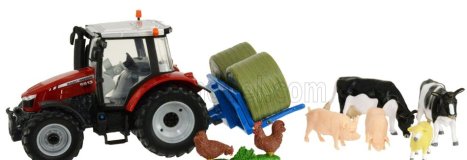 Britský traktor Massey ferguson 5612 so zvieratami 2016 1:32 červený strieborný