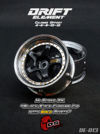 Disky DS Racing Drift Element 5 Spoke, čierny stred, chrómový okraj a zlaté nity, 2 ks