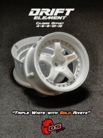 Disky DS Racing Drift Element 5 Spoke, trojité biele so zlatými nitmi, 2 ks