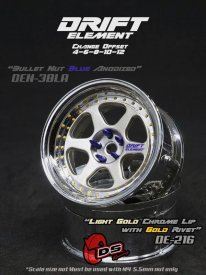 Disky DS Racing Drift Element 6 Spoke, svetlo zlaté, chrómové ráfiky a zlaté nity, 2 ks